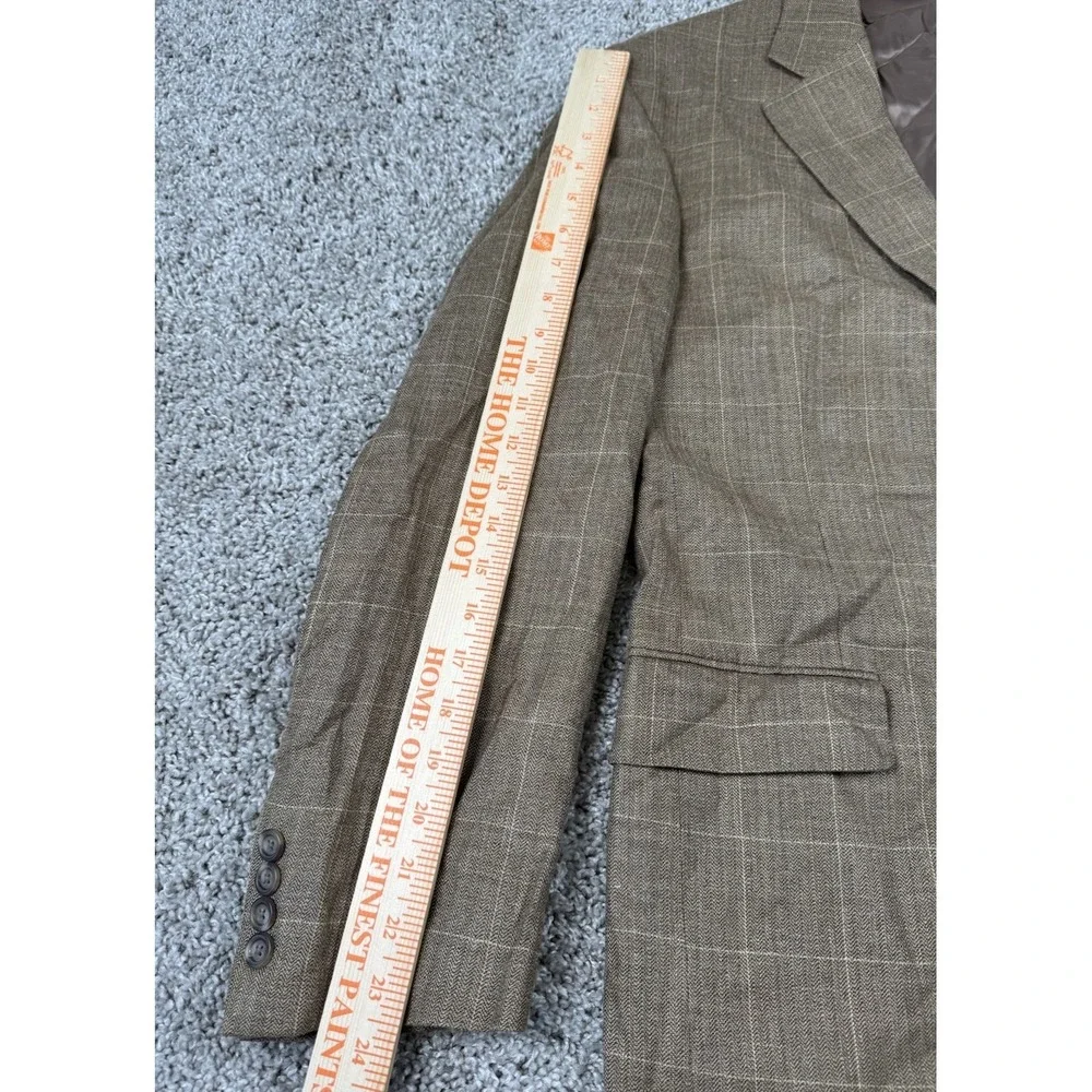 Jos A Bank Mens Blazer Jacket Silk Wool‎ Linen Windowpane Plaid Beige Tan 42R